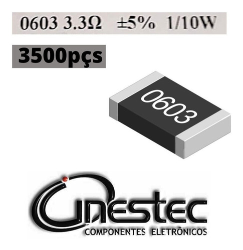 Resistor Smd 0603 - 3,3r 5% 1/10w - 3500 Unidades
