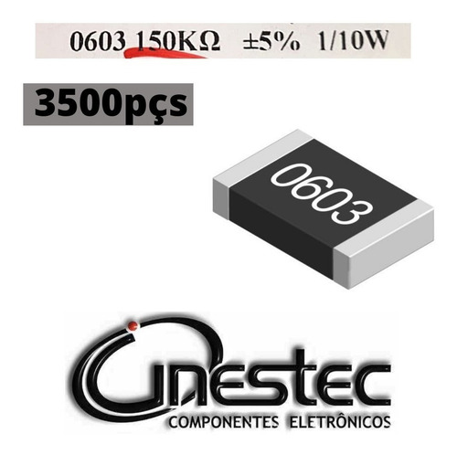 Resistor Smd 0603 1/10w - 150k  5% - 3500 Unidades