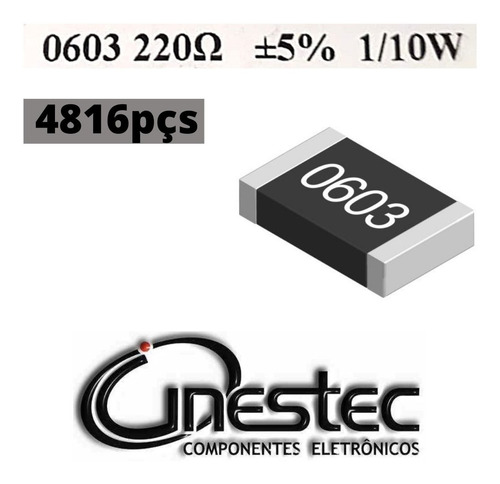 Resistor Smd 0603 1/10w - 220r  5% - 4816 Unidades