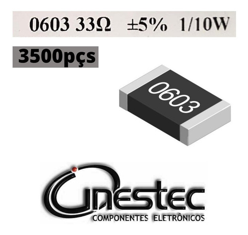 Resistor Smd 0603 1/10w - 33r  5% - 3500 Unidades