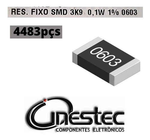 Resistor Smd 0603 1/10w - 3k9  1% - 4483 Unidades