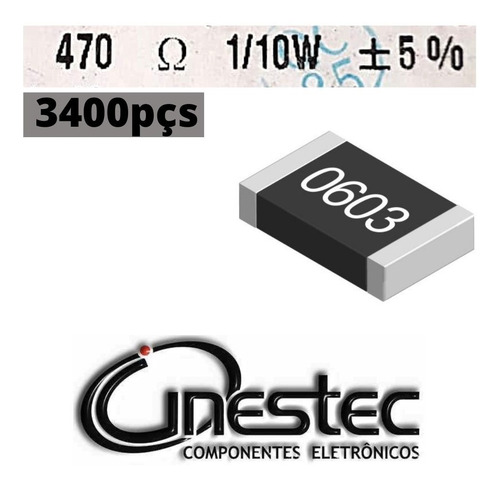 Resistor Smd 0603 1/10w - 470r  5% - 3400 Unidades