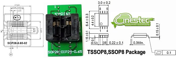 SOQUETE / ADAPTADOR PARA PROGRAMADOR DE TSSOP8 PARA DIP28