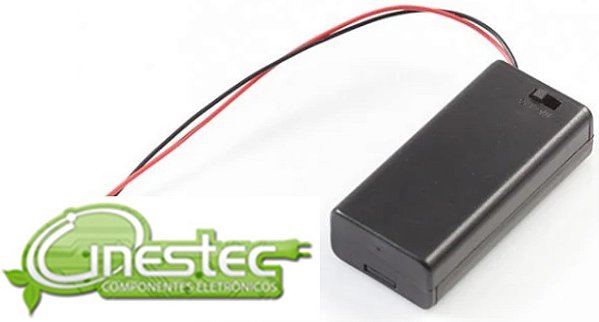 SUPORTE CAIXA P/ 2 PILHAS AA COM CHAVE LIGA / DESLIGA