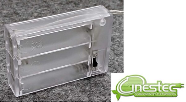 SUPORTE CAIXA P/ 3 PILHAS AAA COM CHAVE LIGA / DESLIGA  ACRILICA