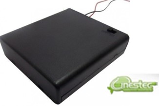 SUPORTE CAIXA P/ 4 PILHAS AA COM CHAVE LIGA / DESLIGA