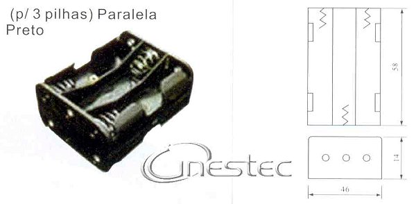 SUPORTE DE PILHAS  3 PEQUENO AA PARALELO PRETO