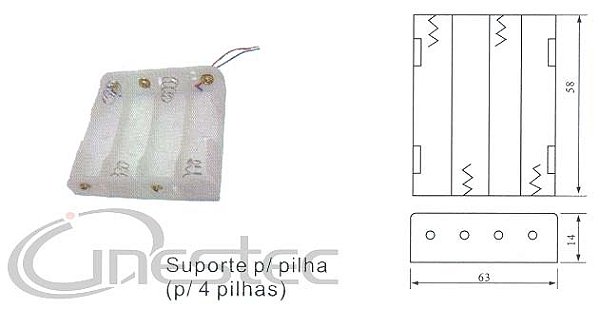 SUPORTE DE PILHAS  4 PEQUENO AA PARALELO BRANCO