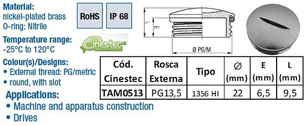 TAMPAO REDONDO LATAO NIQ PG13,5 - COM O-RING