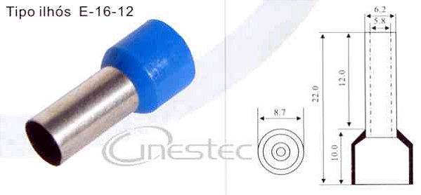 TERMINAL / PINO PRE ISOL. TUB. ILHOS AZ E-16-12  16MM