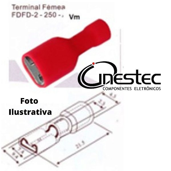 TERMINAL FASTON FEMEA TODO ISOLADO VERMELHO 6,3mm