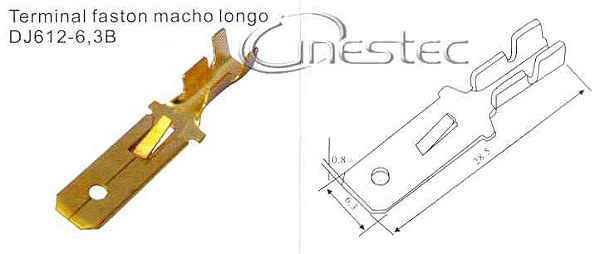 TERMINAL FASTON MACHO LONGO COM TRAVA 6,3 X 0,8MM  -  DJ-612-6,3B
