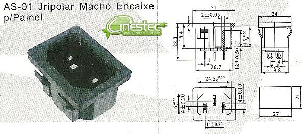 TOMADA DE FORCA TRIPOLAR PARA PAINEL ENCAIXE  AS-01