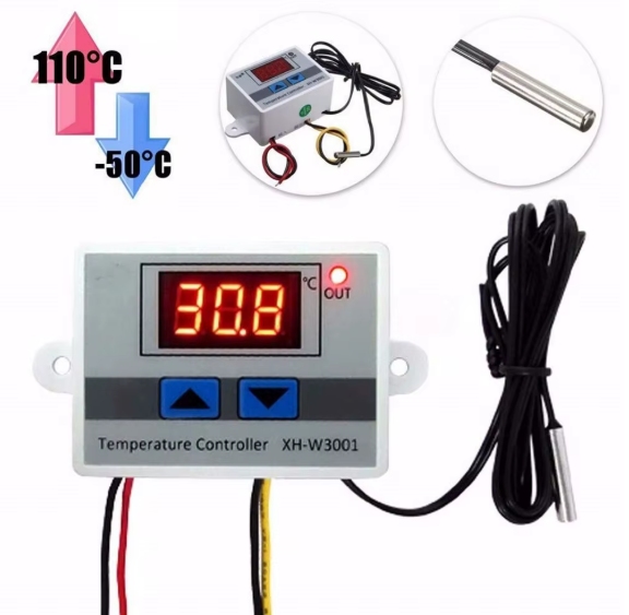 CONTROLADOR DE TEMPERATURA / TERMOSTATO XH-W3001 - 12V C/ SENSOR