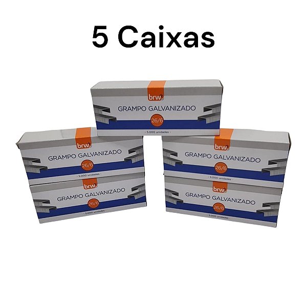 5 Caixas De Grampo Grampeador Galvanizado 26/6