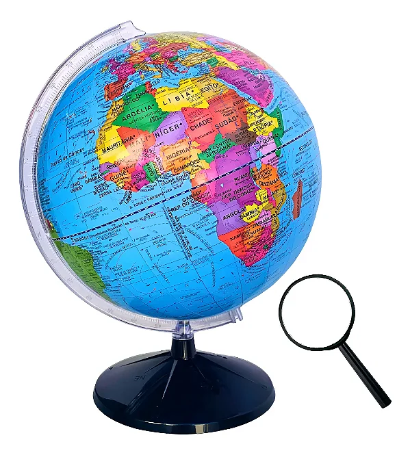 Globo Terrestre Político 30cm Studio Com Lupa Grande