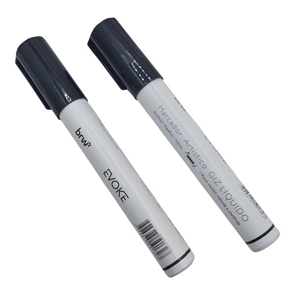 GIZ LÍQUIDO MARCADOR EVOQUE 6mm PARA VIDRO E LOUSA 2 UNID ** PRETO **