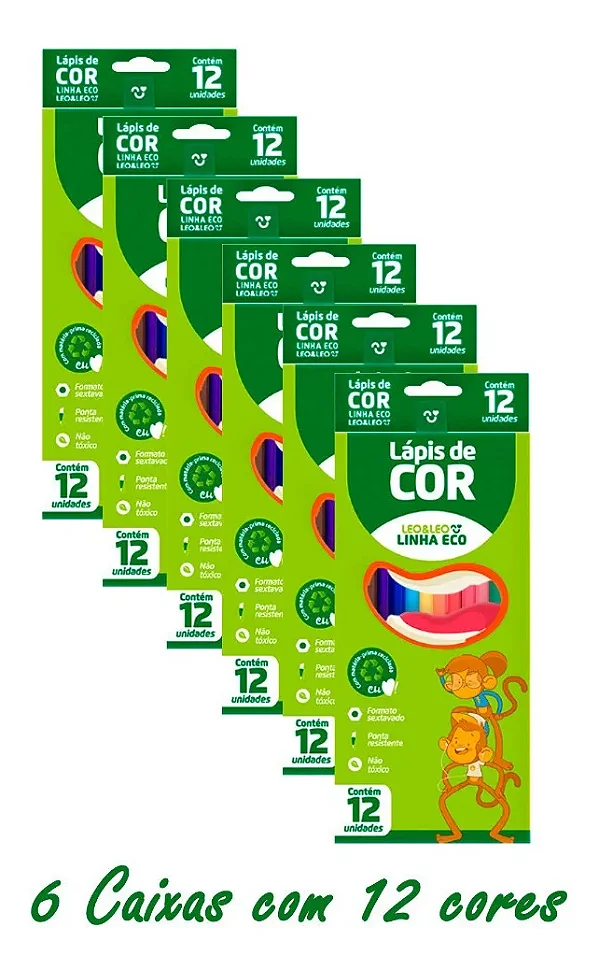 Kit 6 Caixas Lápis De Coe Eco Escolar Leo&leo 12 Cores Sextavado