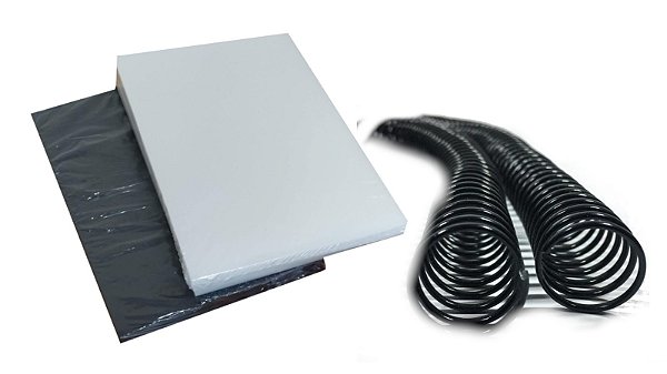 Kit 200 CAPAS A4 (100 PRETAS + 100 CRISTAL ) ESPIRAIS ( 100 - 9mm + 100 - 12 mm PRETAS )