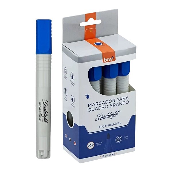 Pincel Quadro Branco Dashligth Recarregavel Azul Cx.c/12