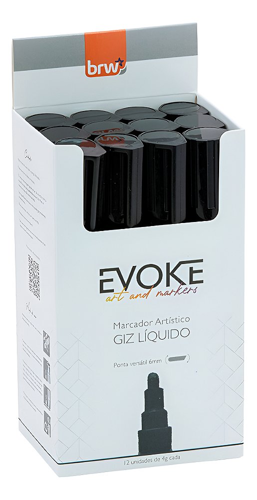 Giz Líquido Caneta 6mm Preto Evoke Caixa C/12 Un Vidro Lousa Preto