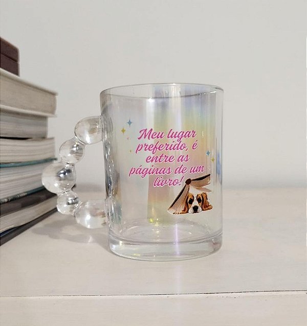 Caneca de vidro frase sobre livros