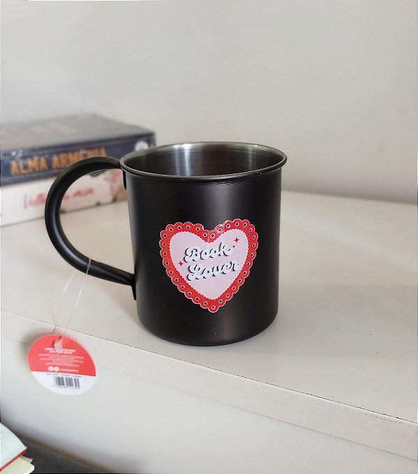 Caneca de inox preto fosco book lover