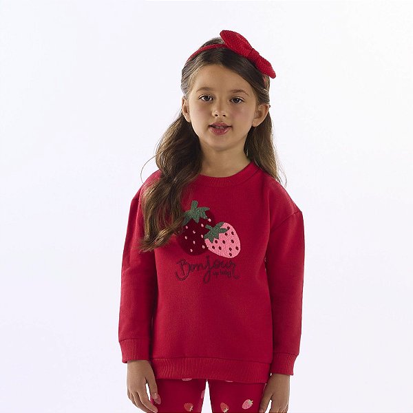 BLUSAO EM MOLETOM MORANGO VERMELHO UP BABY