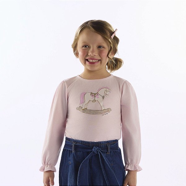 BLUSA MANGA LONGA EM MEIA MALHA ROSA UP BABY