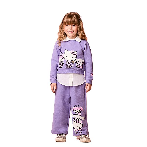 CONJUNTO MOLETOM HELLO KITTY LILÁS MOMI