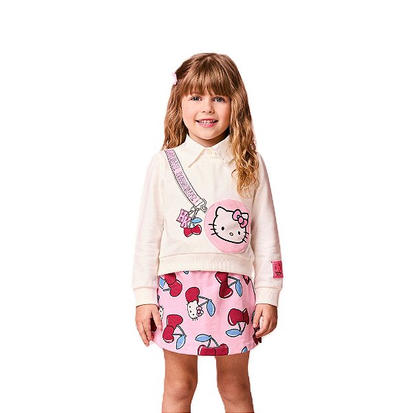 CONJUNTO MENINA HELLO KITTY CASACO E SHORTS MOMI