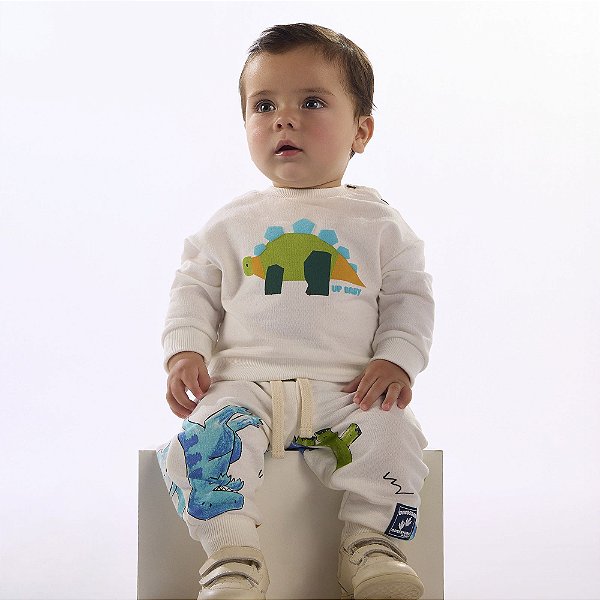 CONJUNTO BLUSAO E CALCA EM MOLETOM DINO BRANCO UP BABY