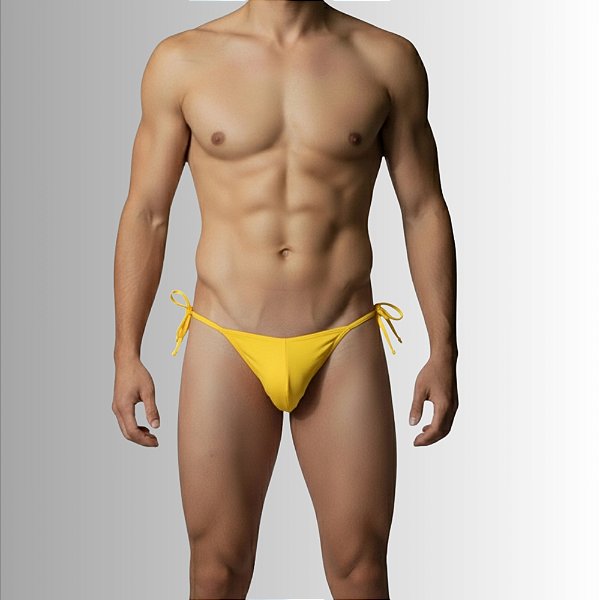 Tanga Cueca Calcinha Masculina Ajustável Preto Fio Dental Amarelo