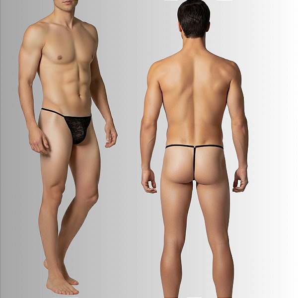 Calcinha Masculina Thong Micro fio dental em renda preta