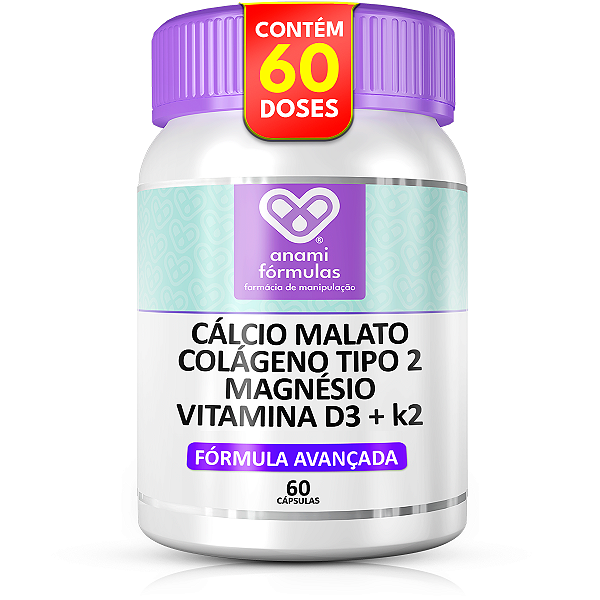 Cálcio + Colágeno Tipo II + Magnésio D3 K2 60 Cápsulas