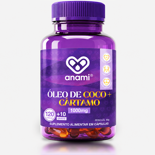 ÓLEO DE CÁRTAMO + ÓLEO DE COCO 2000mg por Dose - 1000mg por Cápsula - 130 Cápsulas Softgel - 65 Doses