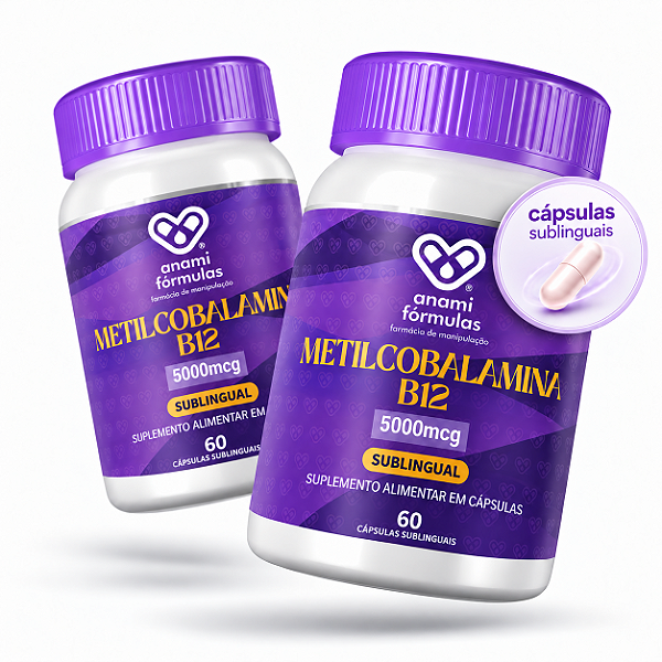 KIT 2x VITAMINA B12 METILCOBALAMINA 5000mcg Sublingual - 2 Frascos de 60 Cápsulas - 120 Doses