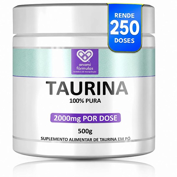 L-TAURINA em Pó 2000mg por Dose - 500g - 250 Doses