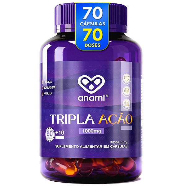 ÓLEO DE PRÍMULA + LINHAÇA + BORRAGEM 1000mg - 70 Cápsulas - 70 Doses