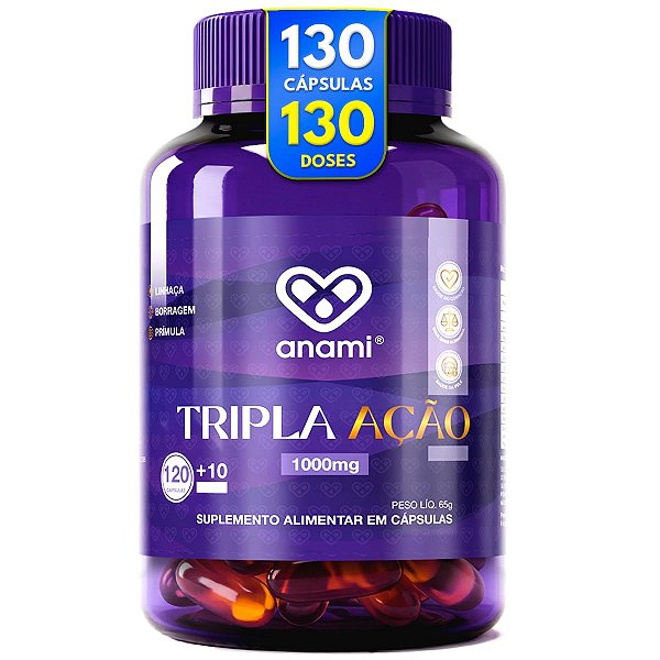 ÓLEO DE PRÍMULA + LINHAÇA + BORRAGEM 1000mg - 130 Cápsulas - 130 Doses