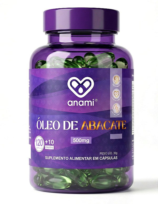 ÓLEO DE ABACATE 1000mg por Dose - Prensado a Frio - 130 Cápsulas - 65 Doses