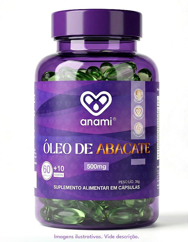 ÓLEO DE ABACATE 1000mg por Dose - Prensado a Frio - 70 Cápsulas - 35 Doses