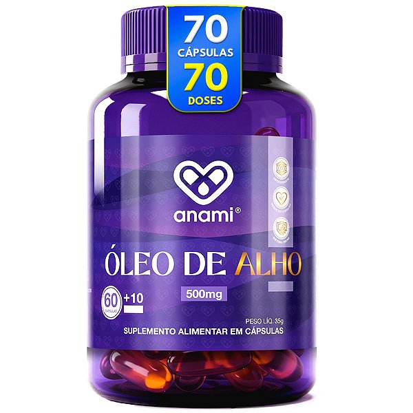 ÓLEO DE ALHO 1000mg por Dose - Allium sativum - 70 Cápsulas Softgel - 35 Doses