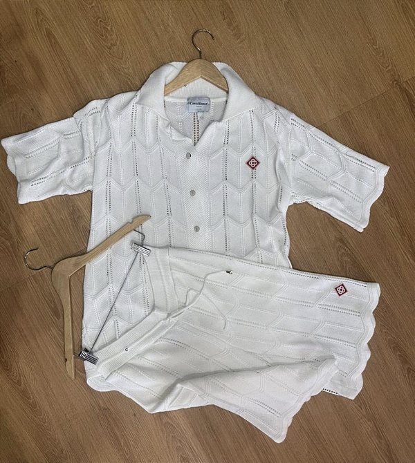 Camisa de Capa Curta de Algodão Tenênis de Crochê Branca