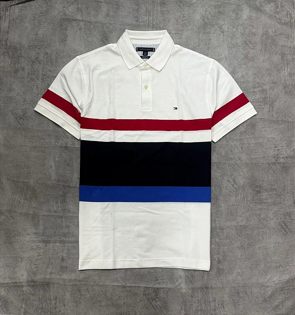 POLO TOMMY HILFIGER REGULAR FIT - BRANCA + LISTRADA