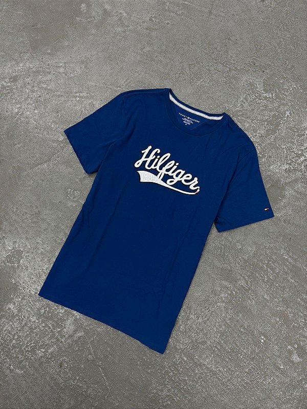 CAMISETA TOMMY HILFIGER REGULAR FIT LOGO BORDADO AZUL