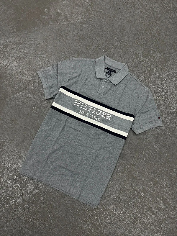 POLO TOMMY HILFIGER REGULAR FIT NEW YORK CINZA