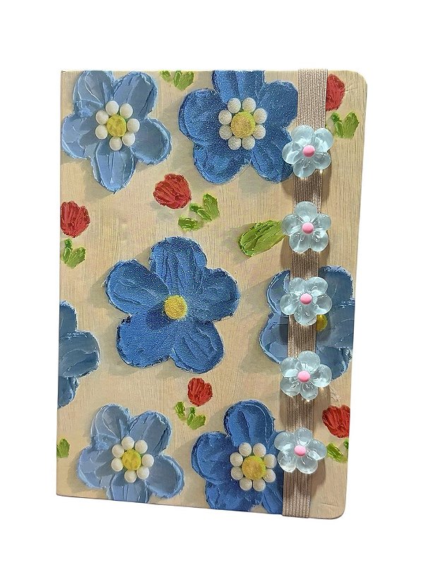 Caderno A5 Uniso com Flores e Fecho Elástico