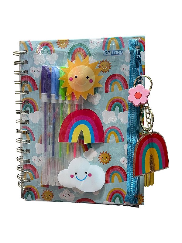 Caderno Fofo com Canetas e Pasta