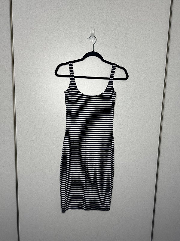 Vestido Listrado PP Preto e Branco